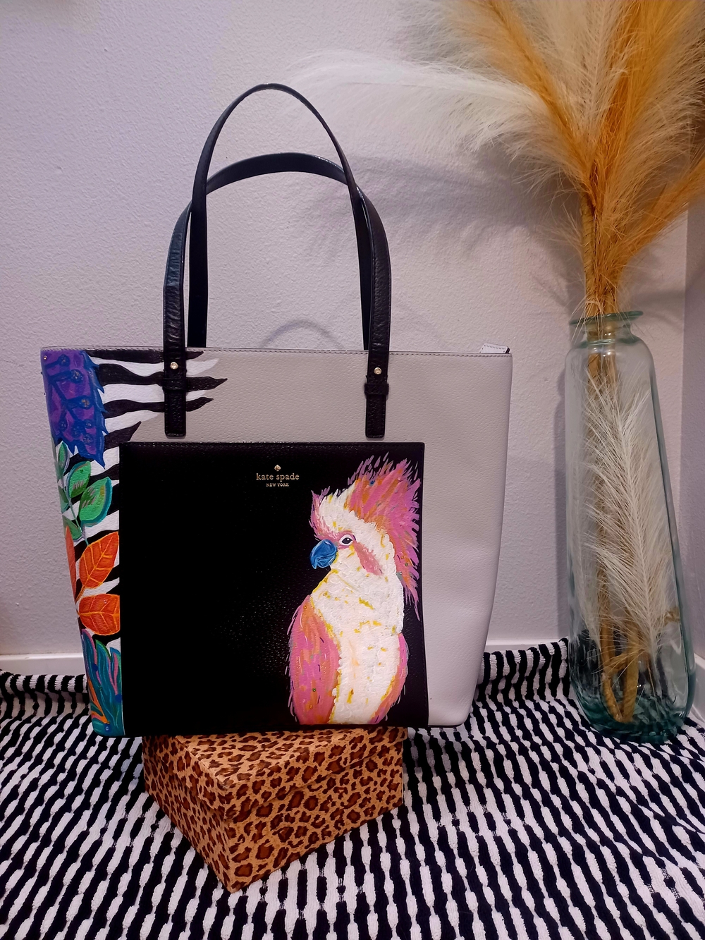 Kate Spade OOAK Hand Painted Custom Cockatoo Tote Bag